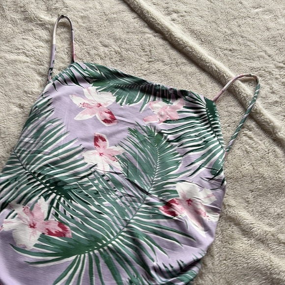 Revamped Tropical Print Mini Dress – Size L | Ruched Bodycon | Island Vibes | - Picture 2 of 7